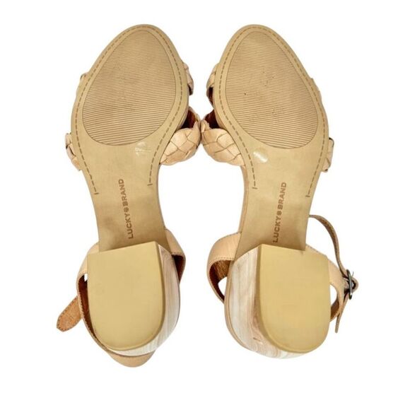 Lucky Brand Sandals Size 9.5 Tan Leather Braided Open Toe Block Heel Beachy - Picture 9 of 9